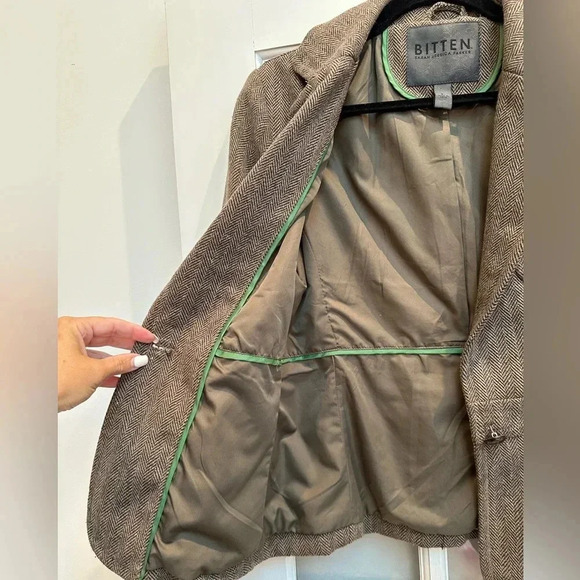 Bitten by Sarah Jessica Parker Chevron Tweed Wool Blend Blazer Jacket Size L - Picture 4 of 9